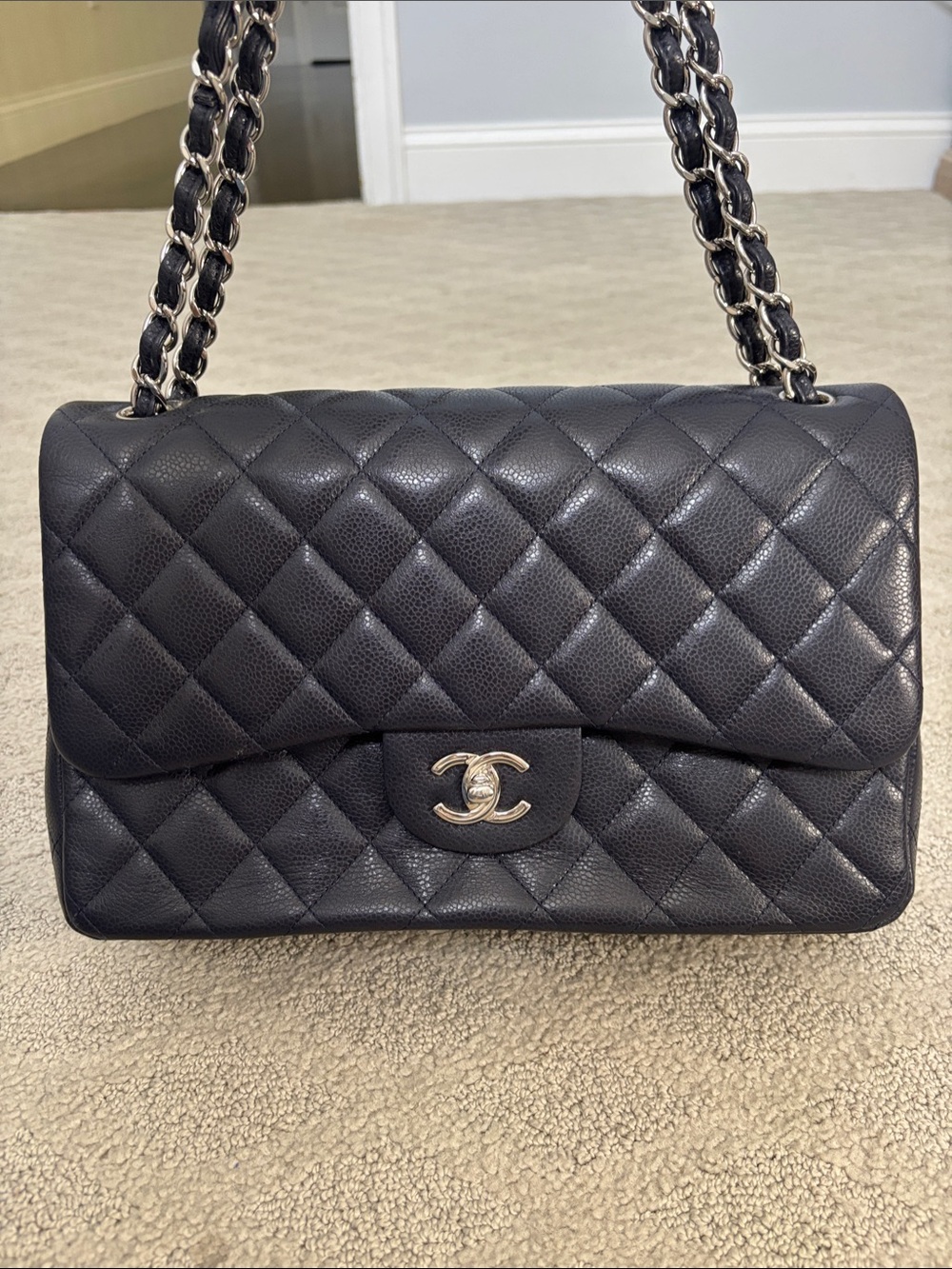 CHANEL Jumbo Navy Double Flap Caviar
